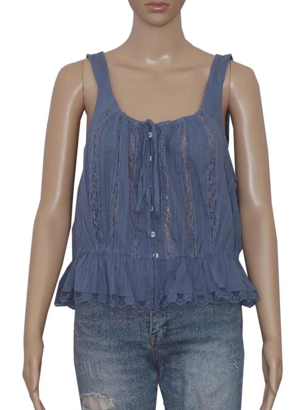 Free People Alana Lace Tank Sleeveless Buttondown Cropped Top L - Picture 3 of 7